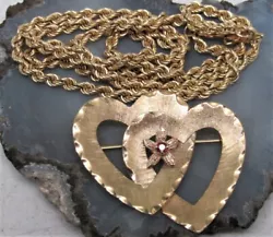 2pc 14K Gold Rope Chain & Ruby Heart Brooch 15.5g. 14K Gold2.7mm Wide Link Rope Chain 18” Necklace. 14K Yellow Gold...
