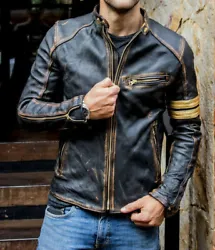 Color: Distressed Black with brownish effects. This fabulous rider jacket is made from high quality cow hide leather. A...