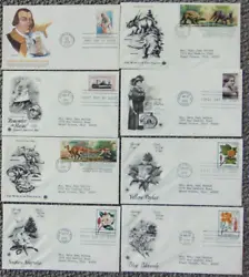8 FIRST DAY COVERS-2 DINOSAURS-3 TREES-MADAM C.J. WALKER-TEDDY ROOSEVELT-GALVEZ. ALL ARE POSTAL COMMEMORATIVE SOCIETY...