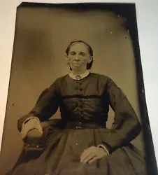 Gripping Chair Tintype Photo! Lovely Brooch on Dress! Griping Chair with Hand! Wonderful Portrait of Old Woman in...