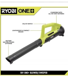 This RYOBI ONE+ 18V cordless leaf blower/sweeper is the perfect tool for outdoor cleaning. With a powerful airflow of...