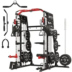 Space-Saving Design: Combines Smith Machine, Power Rack, & Cable Crossover. Double Sliding Guide Rods: Boosts Cable...