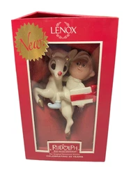 Rudolph the Red-Nosed Reindeer and Hermey Porcelain Tree Ornament Lenox