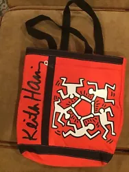 Keith Haring Red Tote Bag Purse With Zippers Top Stitching.. Very clean .. I bought new and may have used once. Stored...