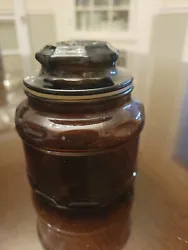 Vintage Brown Glass Apothecary Spice Jar w Starburst lid 3