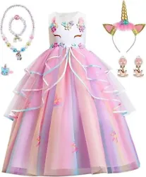 Unicorn dress decorated with pink tulle and floral embroidery on top. Our design philosophy is to make every girl a...