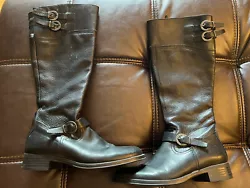 ALDO Womens Size 7.5 Black Leather Knee High Tall Boots Shoes Riding Buckle Zip.