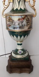 Beautiful porcelain handpainted Green and gold gilt with Asian Boat and bridge scene  26