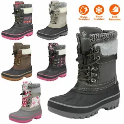 [ Easy On/Off ] : No need to tie or untie laces on these kids’ snow boots simply slip on and tighten the bungee cord...