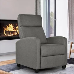 Upholstered Fabric Push Back Theater Recliner Chair with Footrest Covered with strong yet soft linen fabric, the...