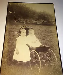 Antique Outdoor Victorian Children in Carriage & Stroller! Cabinet Photo! Early Carriage / Stroller! Adorable Children!...