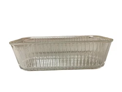 Vintage Glass Ribbed 8.5” Rectangle Refrigerator Dish #1.