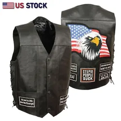 This leather biker vest is crafted in Real Cow Leather top stitching. Looking for more biker patches to add to the...