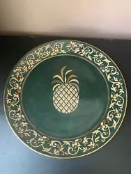 Andrea By Sadek Pineapple Newport Mansions Decorative Plate 10.5” Dark Hunter Green Gold Scrolls EUC. Each product is...