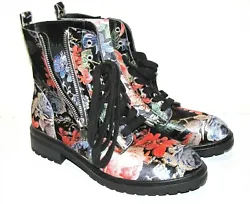 The boots have a suede material. JustFab Ankle Boots Floral Velvet Black Pink Green White Size...