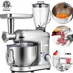 The stand mixer is equipped with 3 mixing heads and a 6QT handled mixing bowl. 6QT mixing bowl with handle allows for...