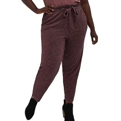 Torrid Premium Ponte Knit High Waisted Paperbag Pull On Pink Herringbone Print Dress Pants. These pants have a sleek...