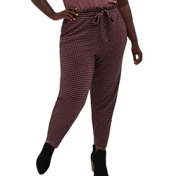 Torrid Premium Ponte Knit High Waisted Paperbag Pull On Pink Herringbone Print Dress Pants. These pants have a sleek...