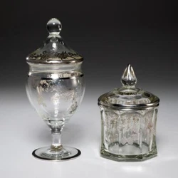 A set of beautiful antique Art Nouveau Sterling silver and glass apothecary / vanity jars. Wonderful pierced berries...