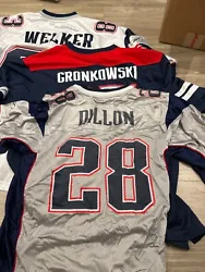 3 New England Patriots jerseys, sold as is. Dillon, Gronkowski, and Welker. All 3 are sold together as a unit and are...
