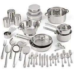 52-piece cookware and kitchen set includes essential pots, pans, utensils, and accessories to set up your kitchen....