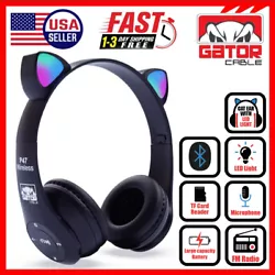 Cat-Rabbit Ears Wireless Bluetooth Over-Ear Cup Headphones. The Bluetooth headset can easily and quickly connect with...