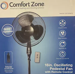 Comfort Zone 16in 3 Speed Remote Control Oscillating Pedestal Fan - Black.