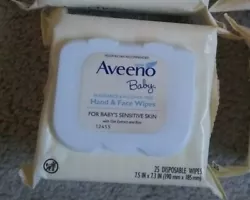 (150 wipes total) Lot 6 Packs Aveeno Baby Hand & Face Wipes Babys Sensitive Skin 25ct with Oat Extract and Aloe....