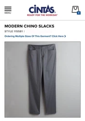 Modern Style Chino Pants. 54% Polyester / 44% Cotton / 2% Spandex. Two jeans style front pockets. Two back faux...