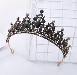Baroque Wedding Crown Gothic Black Crystal Vintage Bride Tiara Bridal Headpieces Queen Rhinestone Hair Accessories for...
