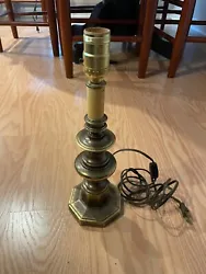 Antique Brass Colored/Metal Table Lamp, No Shade, Plug In.