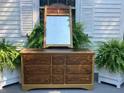 ETHAN ALLEN. BELIEVING IT TO BE BY ETHAN ALLEN NO MAKERS MARK ON IT. OR ATTACH ON BACK OF DRESSER MIRROR. CAN EASILY BE...