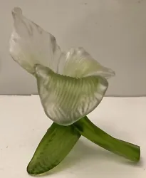 Antique Bohemian Kralik Art Nouveau Floriform Lily Vase. This has a small chip on the bottom and one leaf has a crack....