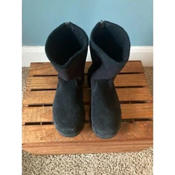 Lands End womens black suede fleece lined calf boots size 7B back zipper