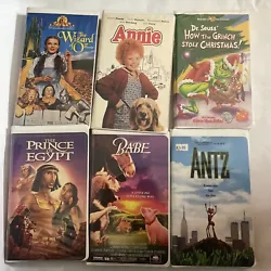 Lot of 6 Vintage VHS Kids Movies. Grinch, Anne, Babe, Antz, Oz. Prince Egypt. Condition is Very Good. Shipped with USPS...