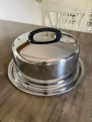 Vintage 60s 70s Stainless Steel Cake Server Plate w/ Dome Lid Cover Serving Tray. Very nice condition You turn the top...