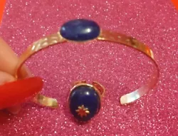 Bijoux bague bracelet femme laiton doré lapis-lazuli lot de 2 pièces parures.