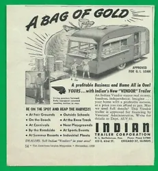 Original print ad from 1949 magazine, by the Indian Trailer Corp. of Chicago. Very good condition. Scarce one!