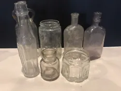 Lot Of 7 imperfect Clear Apothecary Glass Bottle Jar Pharmacy Medicine 3-8”. Small nicks or chips , breaks from wear....