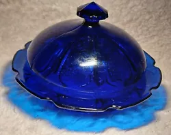 Vintage Cobalt Blue Glass Candy/Trinket Dish Lidded /Covered Has Bubbles in Glass (See 3rd from the last photo) Floral...