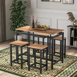 Stools tuck under table for storage, save a lot of space. This counter height table set is equipped with foot pads to...