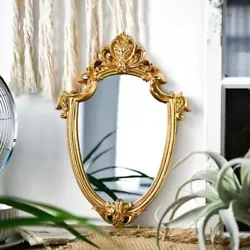 miroir ancien art déco. Vintage Gold Embossed Makeup Mirror Aesthetic Room Acsesories Wall Stickers Home Decor...