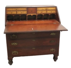 18th century Antique Slant Front Desk with wonderful mellow old patina with birds eye maple inner draw fronts and great...