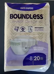 LIMITED QUANTITIES REMAINING  Boundless by Cuties Size 8 Youth Diapers Pack of 20 Fit 58+ lbs Large Diapers.  Boundless...