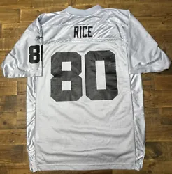 Vtg Reebok NFL Jerry Rice Oakland Raiders Silver Football Jersey Size Sz L. Does have some slight discoloration on the...
