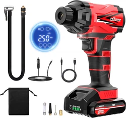 ONE-KEY PRESET TIRE PRESSURE & AUTO SHUT OFF：Tyre Inflator has 5 scenarios inflatable modes : basketball, bicycle,...
