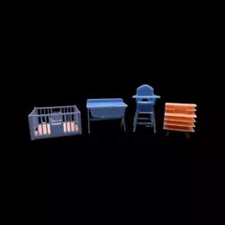 Lot of 4 Pieces Baby Nursery Dollhouse Furniture. High Chair. Changing Table.