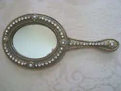 Gorgeous Jeweled Rhinestones Mirror with Faux Pearls. All of the faux pearls and rhinestones are present. This would...