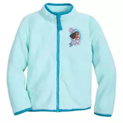 Moana applique with embroidered floral details. Girl Size 5/6. Full front zip with contrast zipper. 8 M 51-54