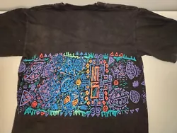 VTG Morey Boogie Board T Shirt L faded black neon tribal 80s surf skate top USA.  Pre-owned and sold AS-IS in overall...